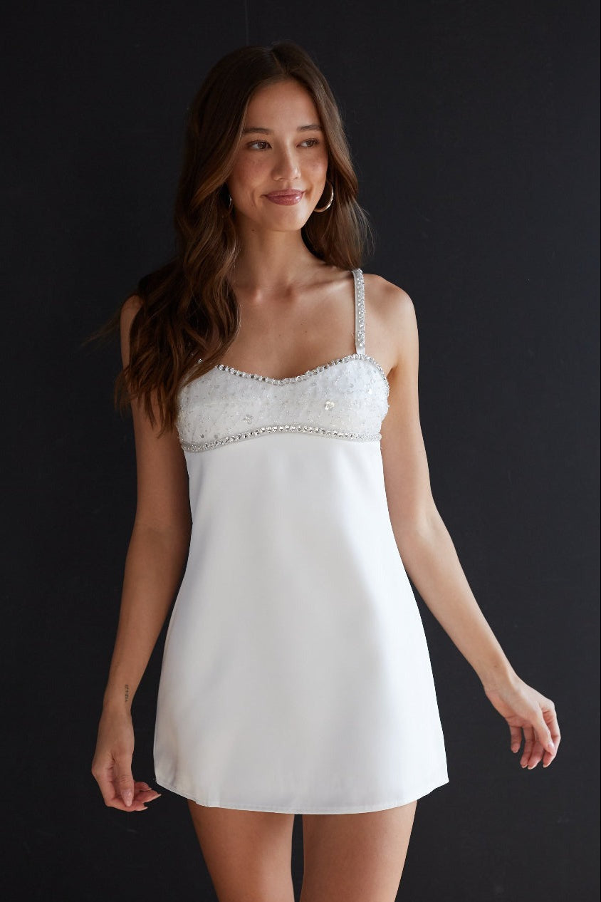 Rhinestone Satin Mini Dress