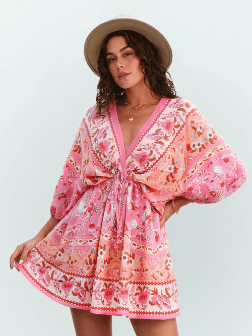 Blush Bloom Boho Mini Dress - IntimaBay