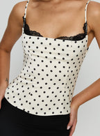 French Polka Dot Lace Trim Corset Top - IntimaBay