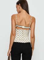 French Polka Dot Lace Trim Corset Top - IntimaBay