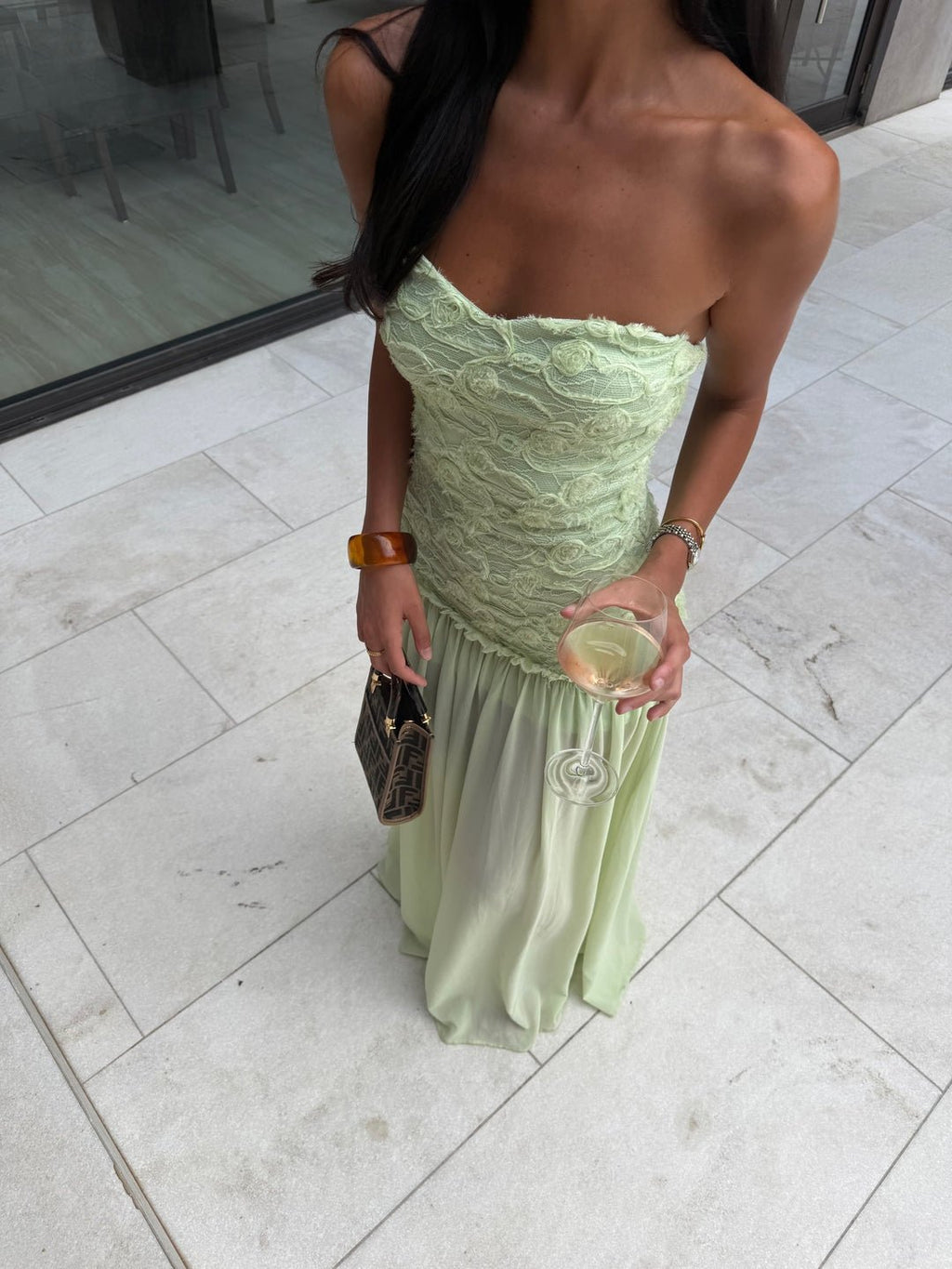 Lime Blossom Lace & Chiffon Maxi Dress - IntimaBay