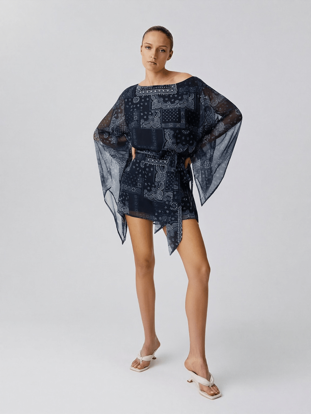 Midnight Paisley Sheer Mini Dress - IntimaBay