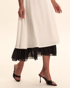 Noir Lace Trim Ivory Midi Dress - IntimaBay
