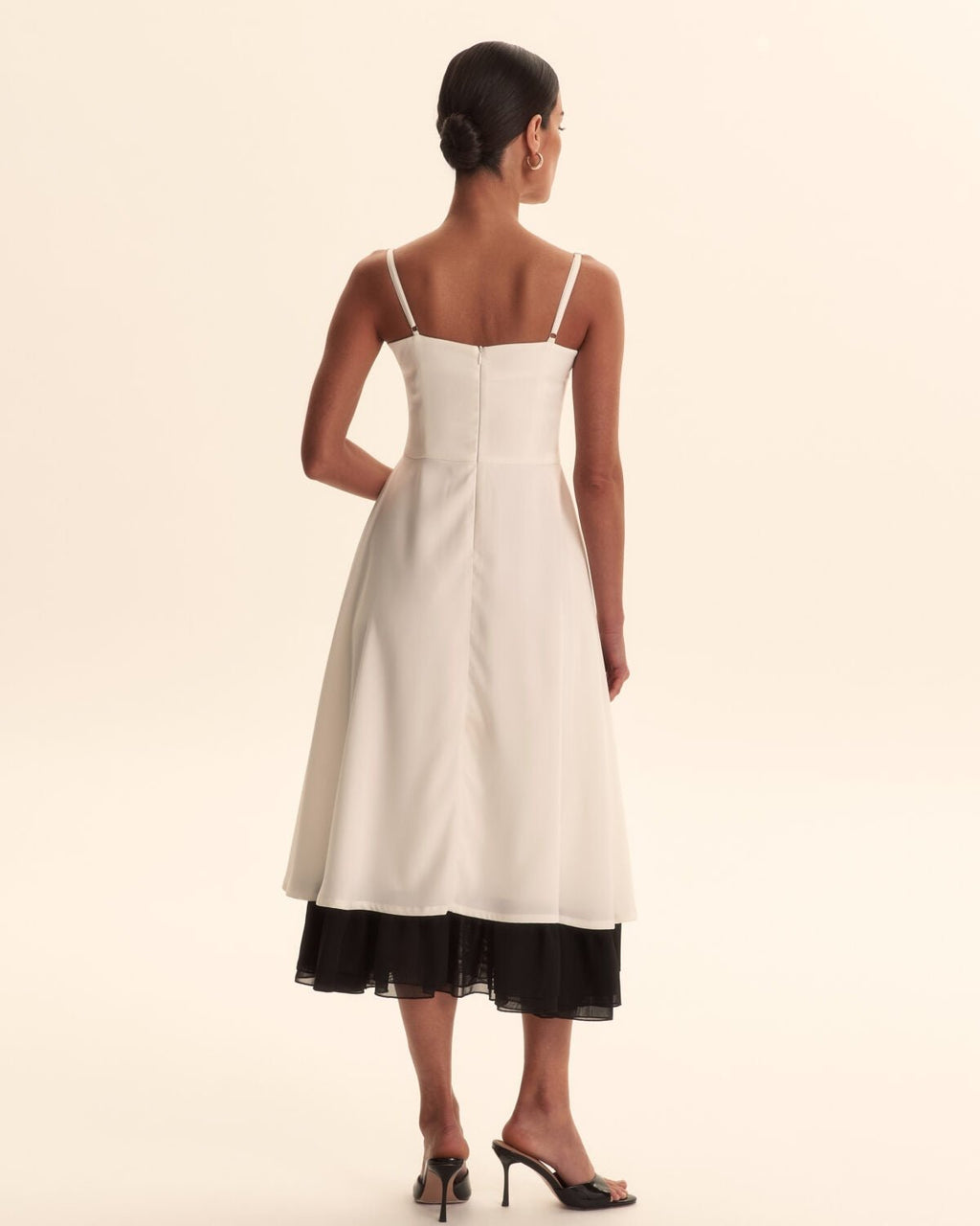 Noir Lace Trim Ivory Midi Dress - IntimaBay