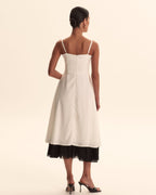 Noir Lace Trim Ivory Midi Dress - IntimaBay