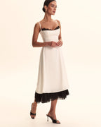 Noir Lace Trim Ivory Midi Dress - IntimaBay
