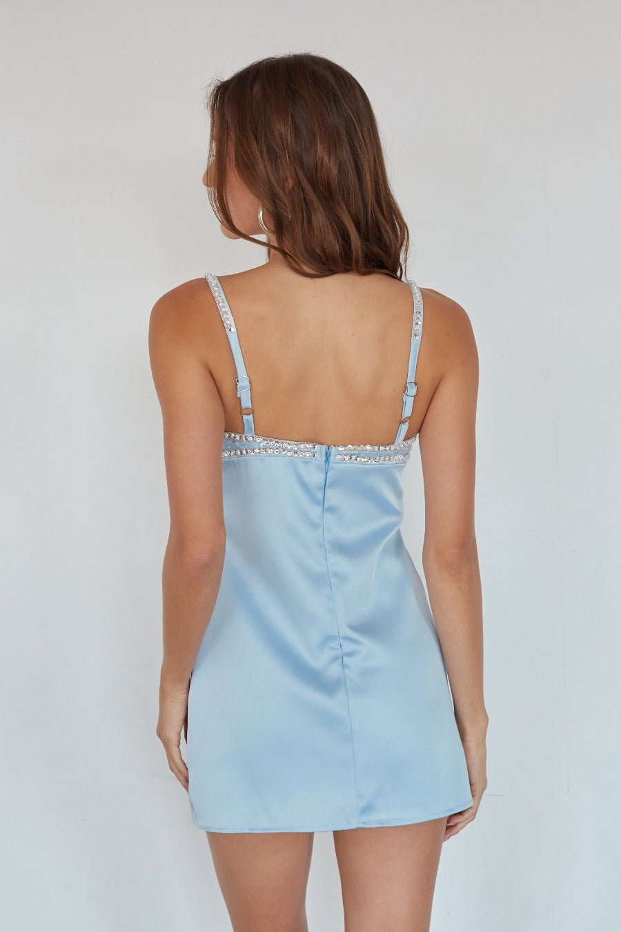 Rhinestone Satin Mini Dress - IntimaBay