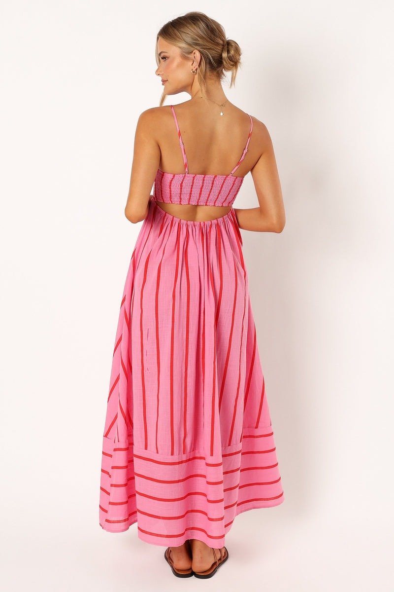 Rosalie Stripe Backless Maxi Dress - IntimaBay