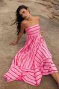 Rosalie Stripe Backless Maxi Dress - IntimaBay
