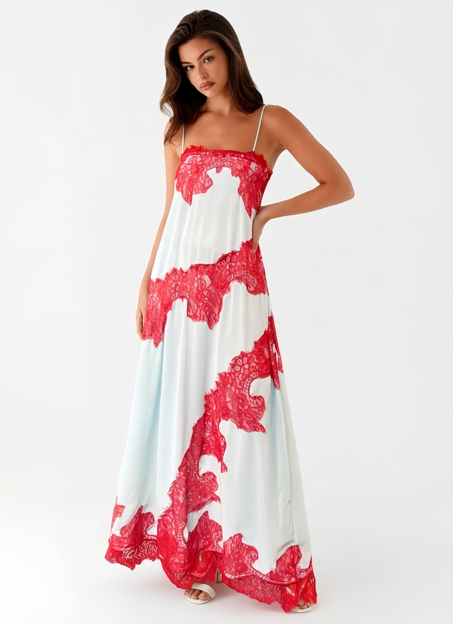 Scarlet Lace Flow Maxi Dress - IntimaBay