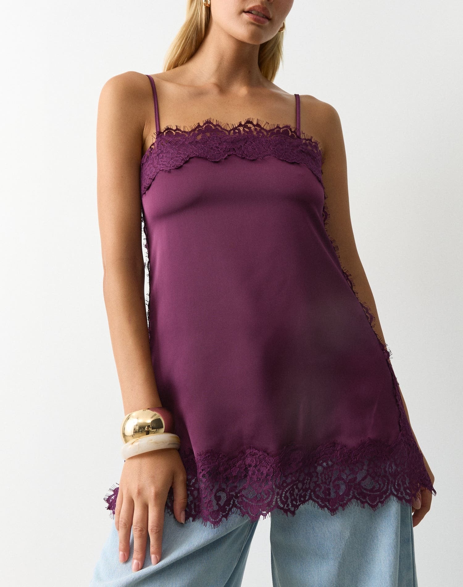Veloura Lace Satin Cami Top - IntimaBay