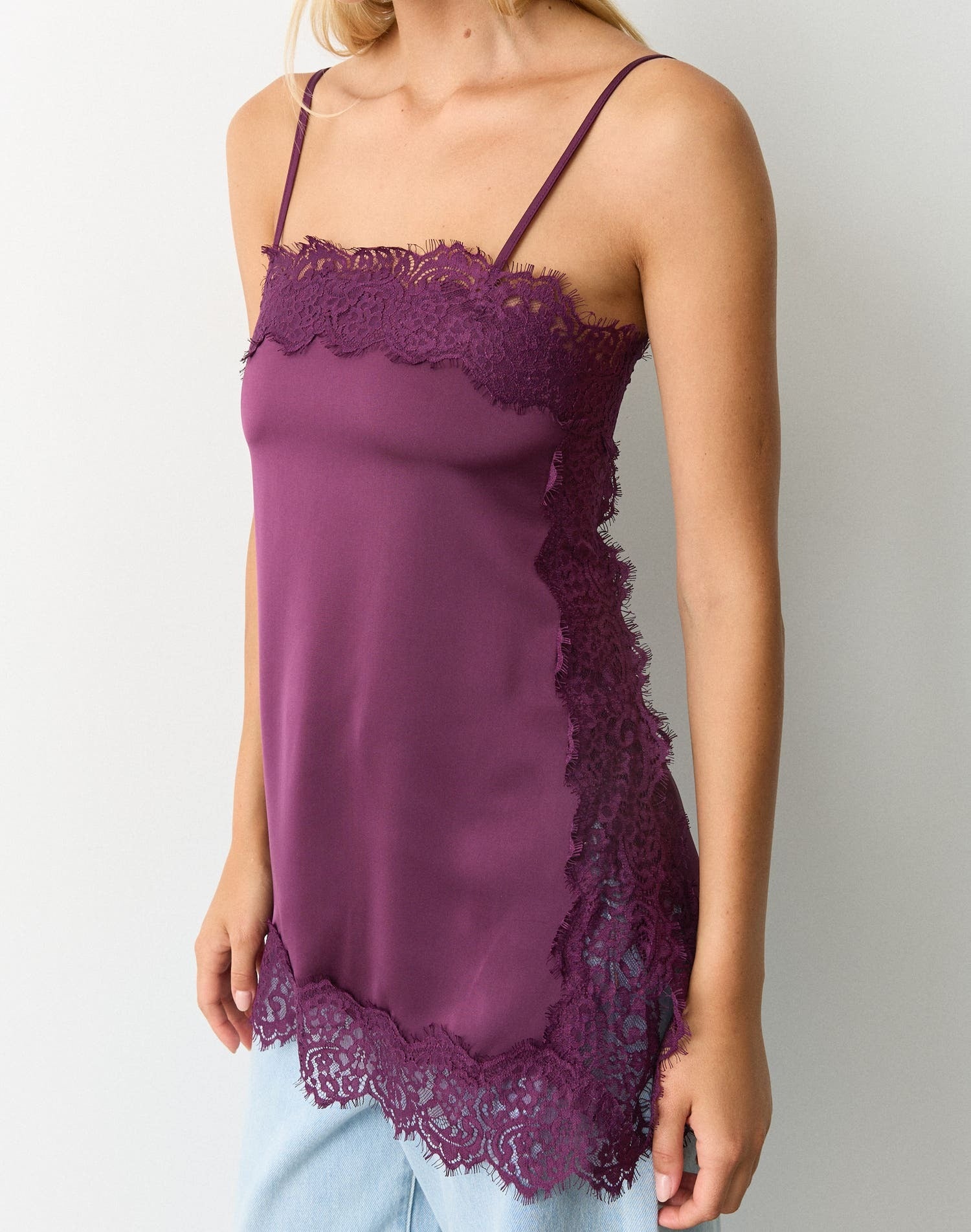 Veloura Lace Satin Cami Top - IntimaBay